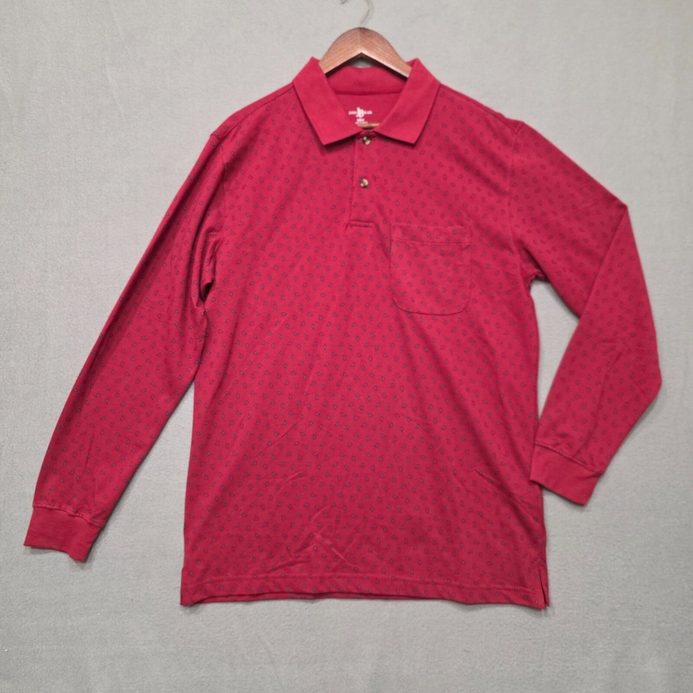 John Blair Mens Red Long Sleeve Pullover Quarter Button Polo Shirt Size Medium